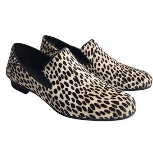 Clarks Pure Viola Black White Calf Fur Leather Slip-on Flats Loafers Size 7.5M